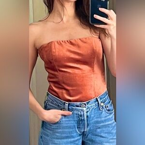 Orange Velvet Corset-Style Top